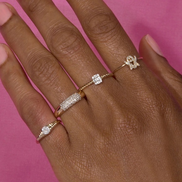 Stone and Strand 10K Solid yellow gold Pave Coin Pinky Signet Size 3 - Picture 3 of 15